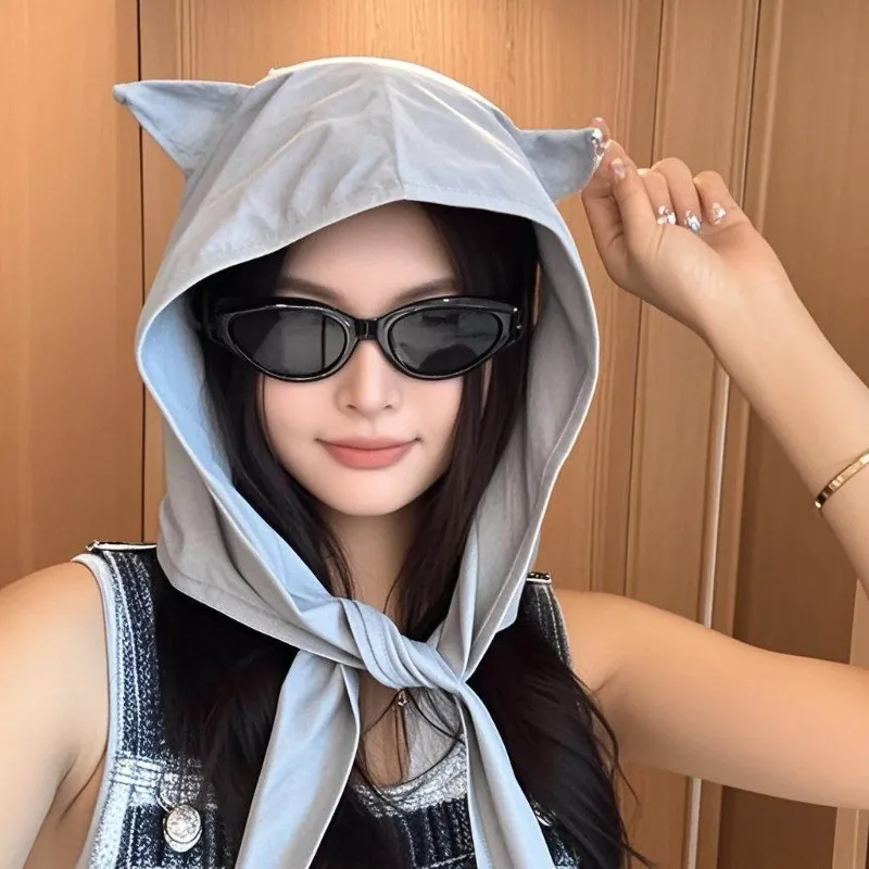 Women Cute Cat Ear Bucket Hat Kawaii Cartoon Hats Soft Breathable Casual Adjustable Sun Protection Multi-Functional Summer Caps