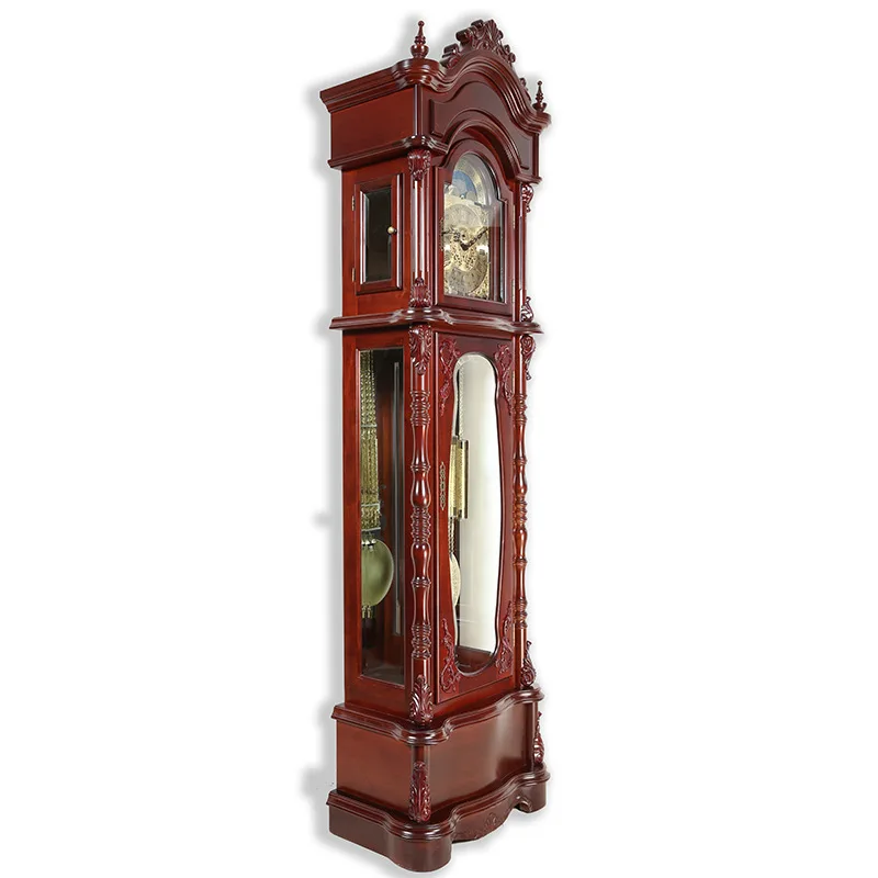 European floor clock Luxury living room mechanical seat clock Real wood carving flower standing clock Classical bronze bell