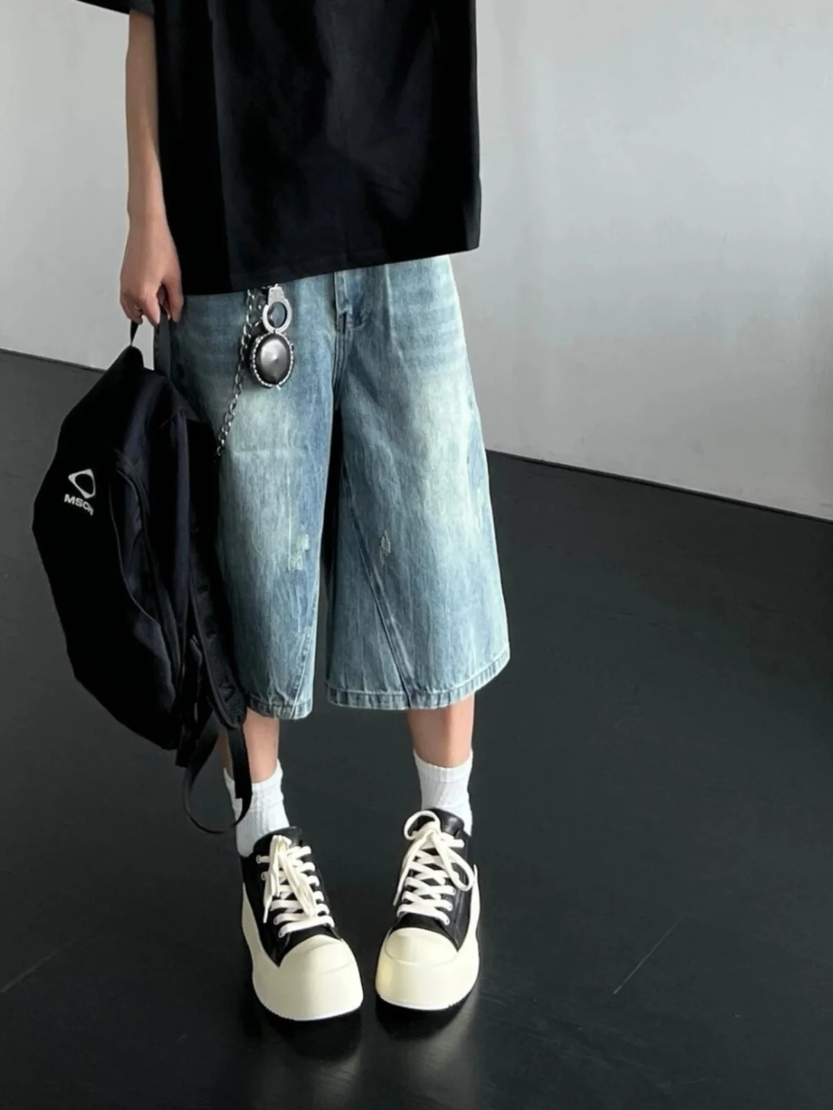 الأمريكية الرجعية Waed مستقيم الساق الرجال الجينز فضفاض خدش الإحساس سبعة أقدام السراويل عالية الخصر الشباب الصيف Faion