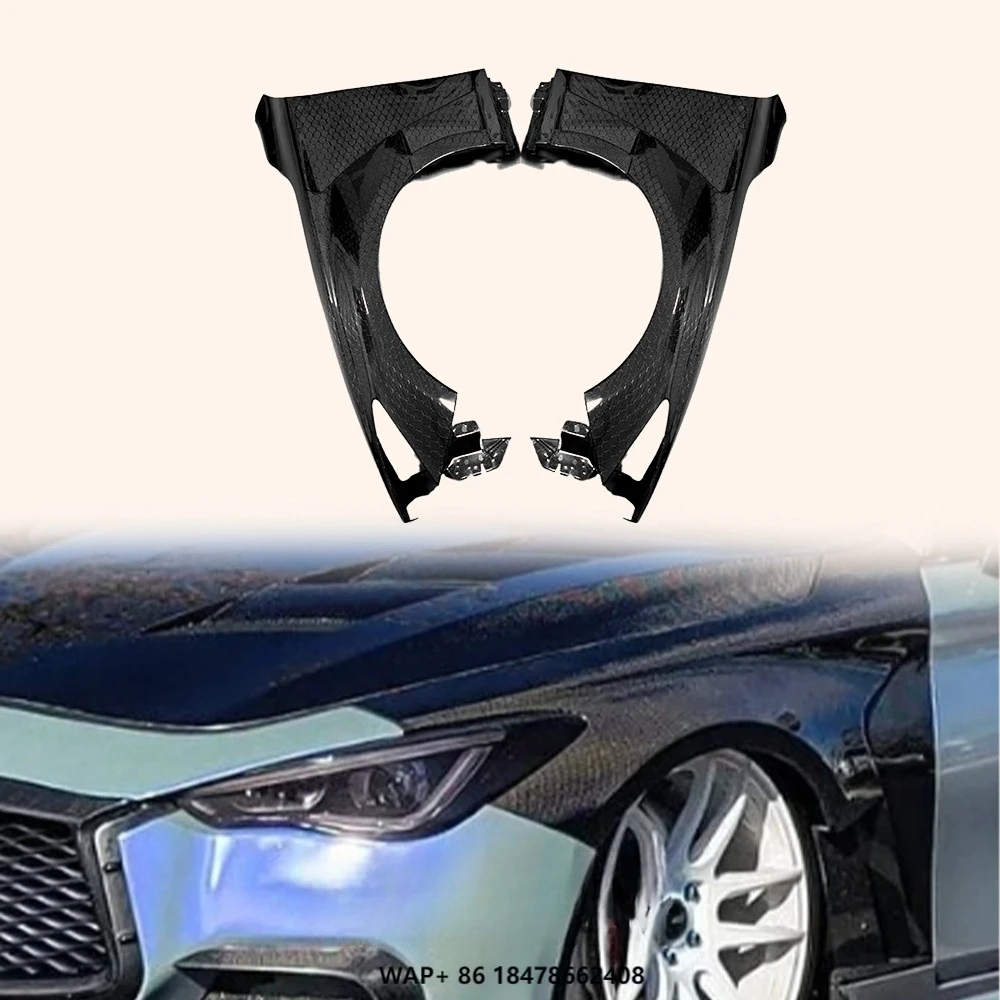 

For Infiniti Q60 2017-2022 Carbon Fiber Vented Front Hood Bumper Fender Pair