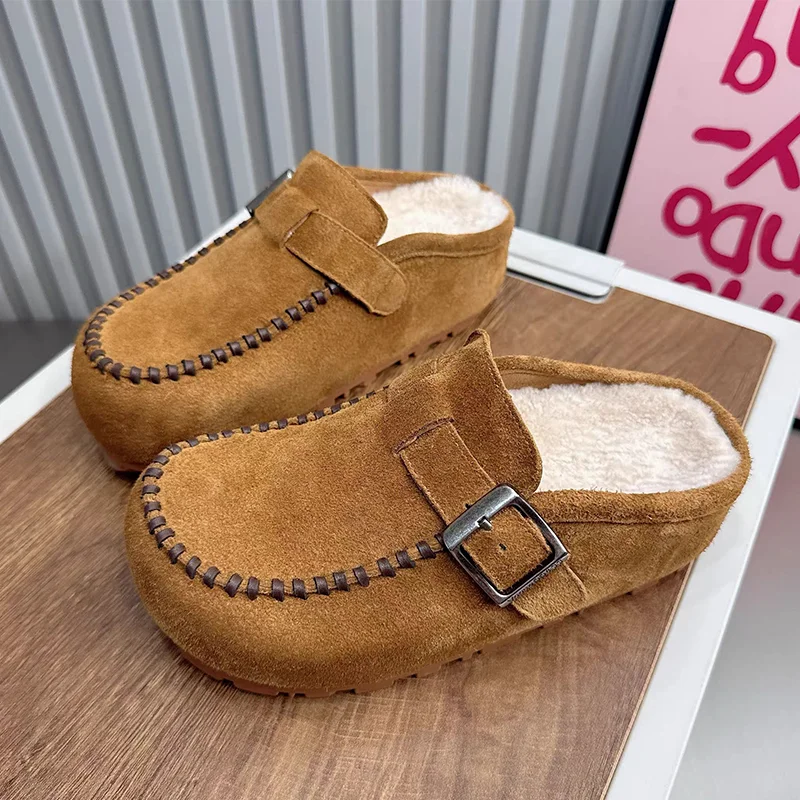 

Women 's Cotton Slippers Flats Platform Mules Shoes Suede Snow Boots Casual 2025 Home Flip Flops Winter New Cozy Fad Woman Shoes