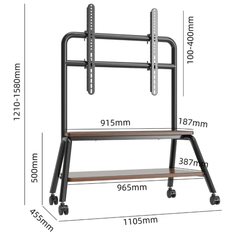 Elegant Floor TV Stand With Wheels And Storage Wood Shelves Universal For Televisions Easy Assembly Home Office Commercial Use