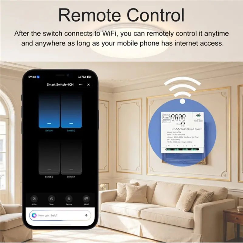 Voltvibe-Tuya Wifi Switch Module With Remote Control RF 4 Channel Module