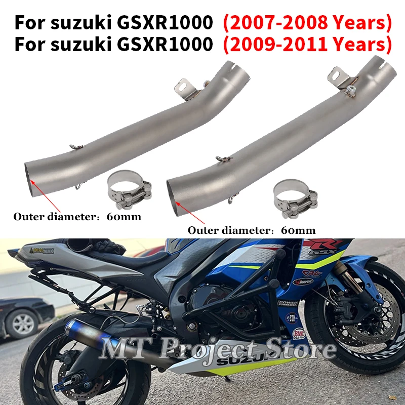 Slip On For SUZUKI GSXR1000 GSXR 1000 K7 K8 K9 L1 2007 - 2011 Motorcycle Exhaust Systems Middle Link Pipe Connect 60mm Muffler