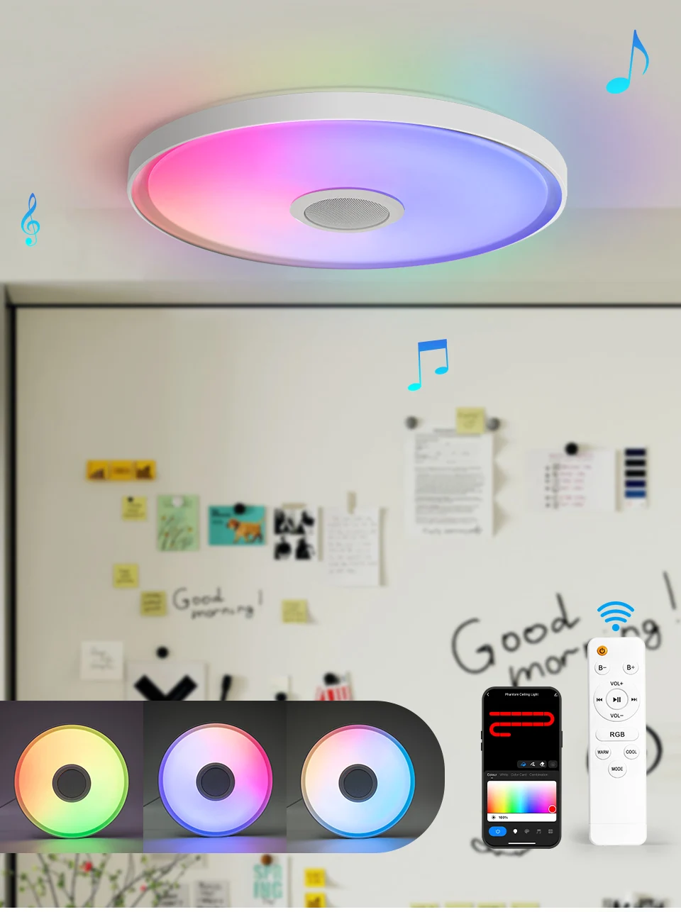 Intelligente RGB LED-Deckenleuchte mit Bluetooth-Lautsprecher Tuya APP Fernbedienung Dimmbare Moderne Musikleuchte für Wohnzimmer Schlafzimmer – Detail 1