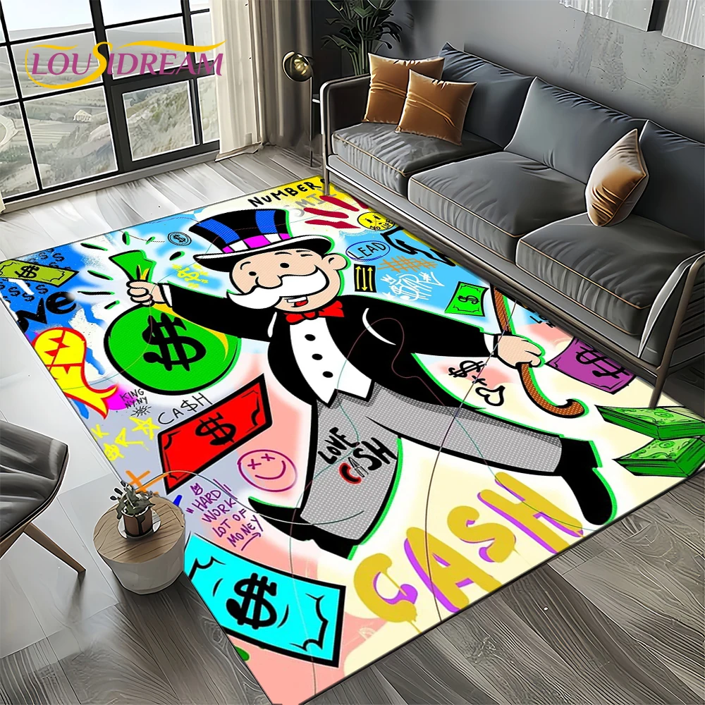 3D Rich Man Game Monopoly Dollar Cartoon Carpet Rug for Living Room Bedroom Home Sofa Decoration,Kid Area Rug Non-slip Floor Mat