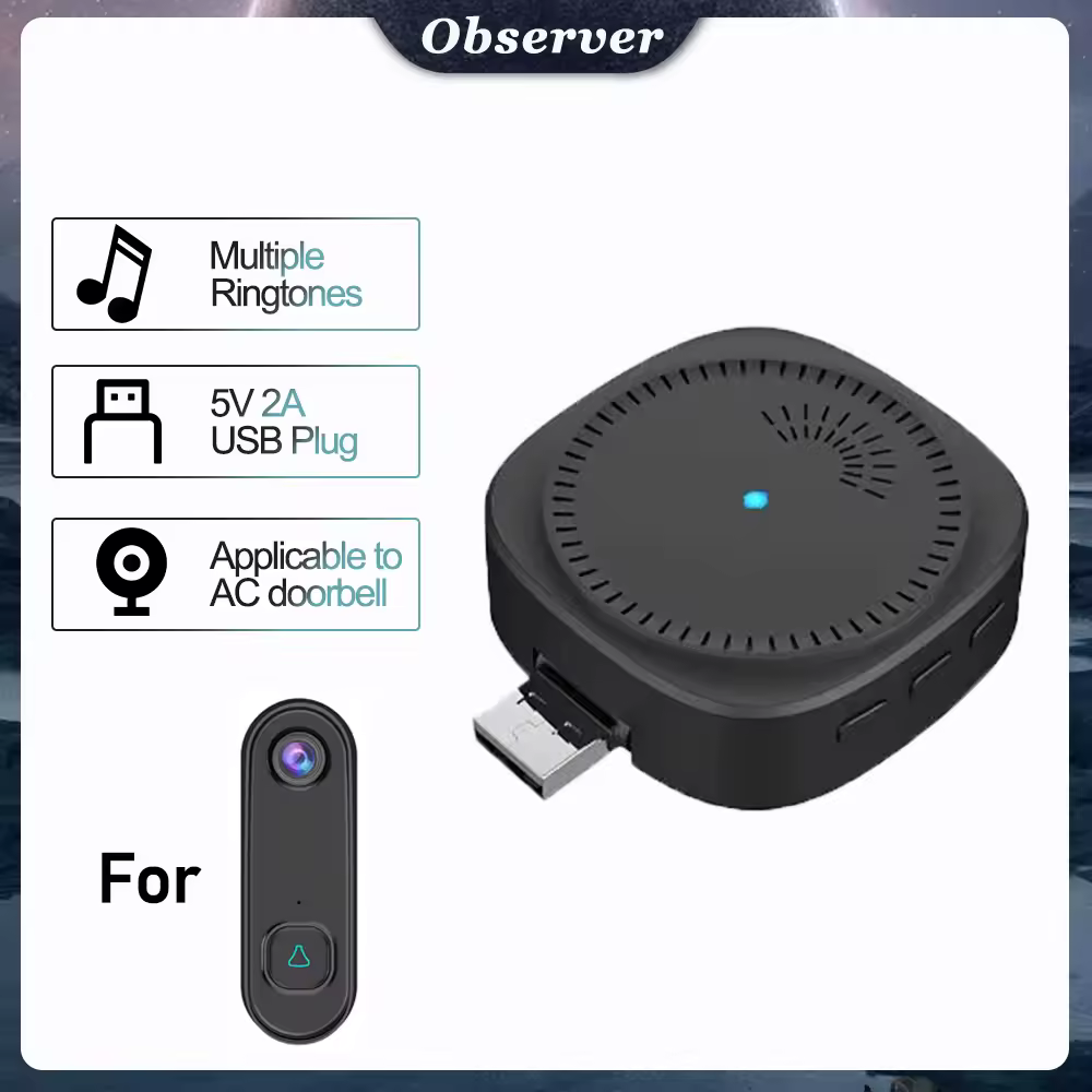 Carrilhão USB sem fio para campainha AC 150 metros de longa distância 8 músicas 3 volumes de nível Acessórios de campainha visual