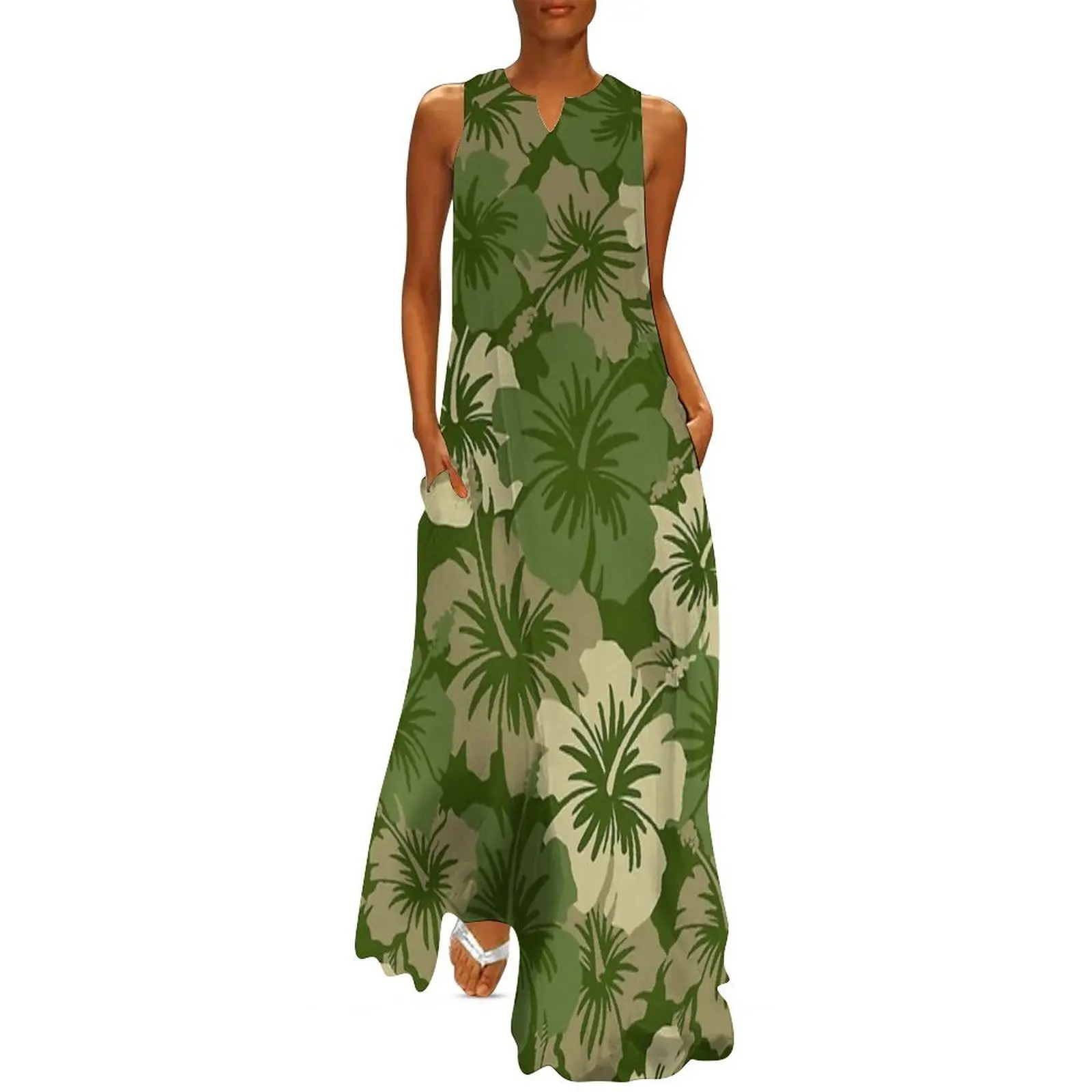 

Epic Hibiscus Hawaiian Floral Aloha Shirt Print - Olive Green Long Dress luxury dress Woman's evening dress for woman