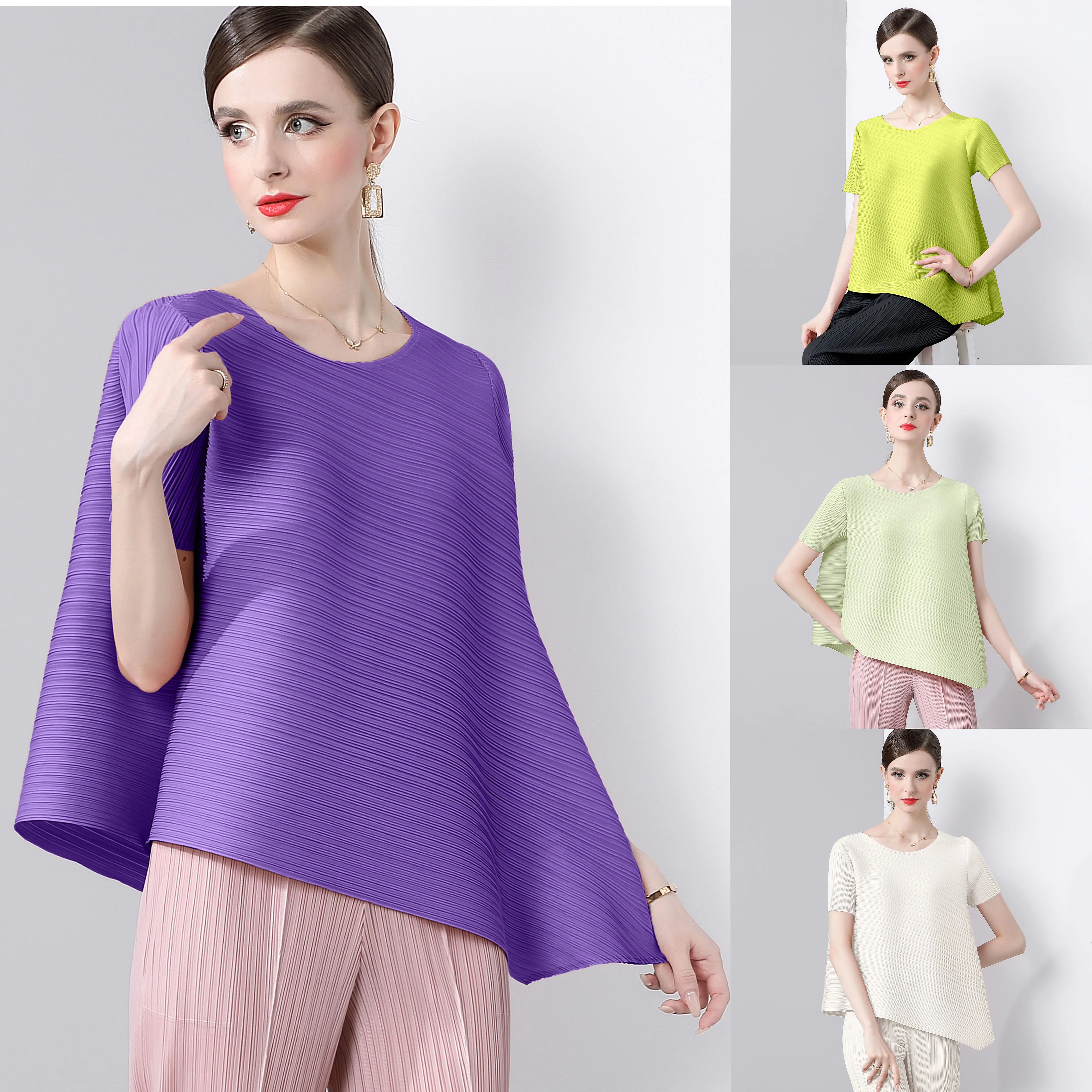 

Ladies Tops for Women in Summer High-end Temperament Loose and Slim Irregular Pleated Short-sleeved T-shirts for Women Tshirt