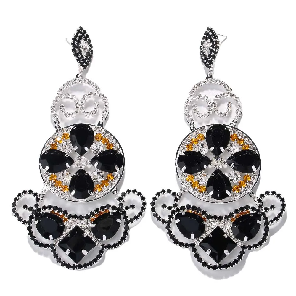 Luxury Designer Oversize Geometric Earrings Pendant Bridal Accessories Fashion Large Rhinestone Dangle Earrings Wedding Jewelry