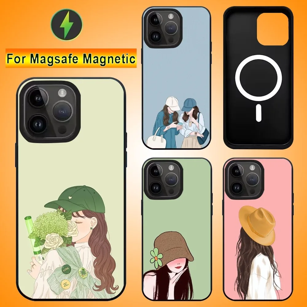 

Чехол для телефона Hat Girl для IPhone 15 14 13 Pro Max 11 12 Mini Alex, зеркальный чехол для беспроводной зарядки Magsafe