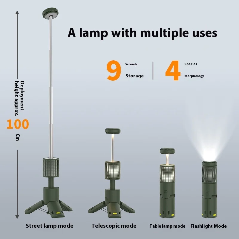 Multifunctional Portable Outdoor Camping Cross-Border Telescopic Light Long Battery Life Atmosphere Tripod Lighting Lamp ABS