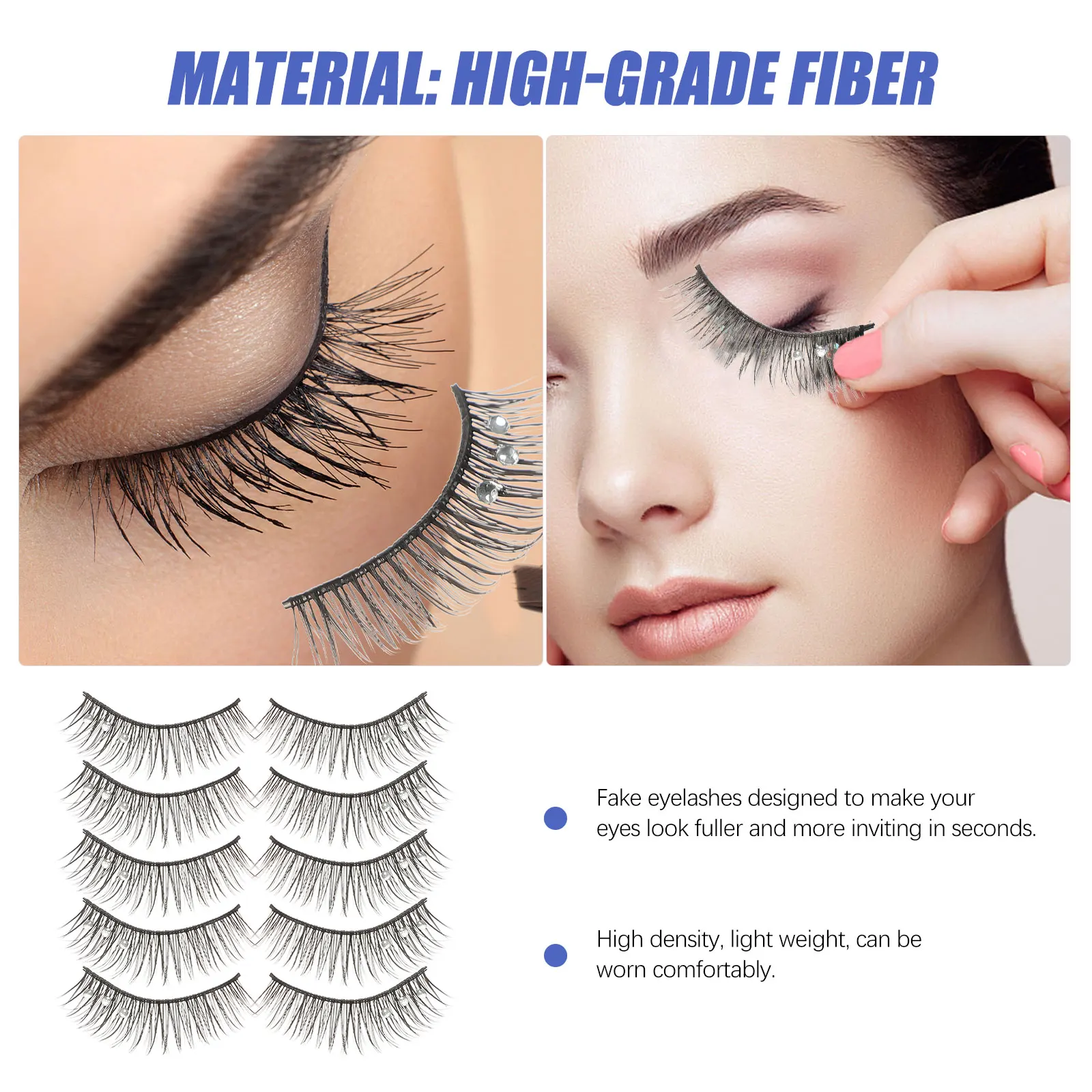 5 paires de cils artificiels avec strass, aspect naturel, faux cils pour femmes, attrape-yeux, fête, Date, Club, vie quotidienne
