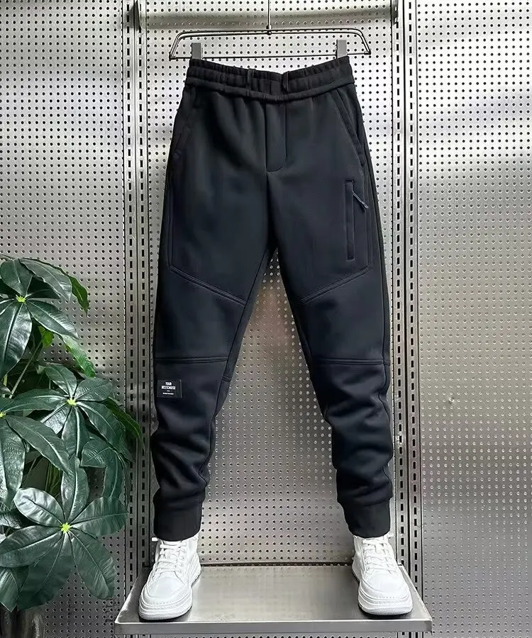 

New thick Autumn and winter man casual pants loose black cropped pants men's elastic waisted fashionable sports men pants