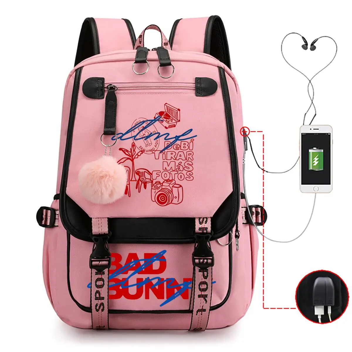 Stylish Patchwork Mochilas USB Charging Backpack Casual Pop Singer Print Rucksack Student School Bag for Teenagers Boys Girls