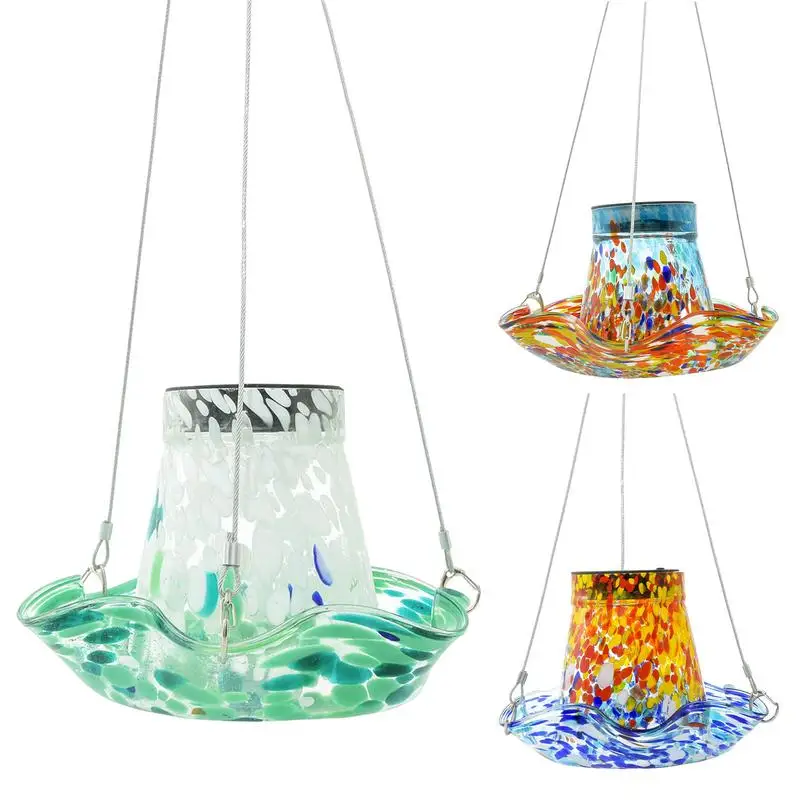 

Outdoor Hummingbird Feeder Outdoor Solar Glass Hummingbird Feeder Stained Glass Leak Proof Birdbath Feeding Supplies Solar