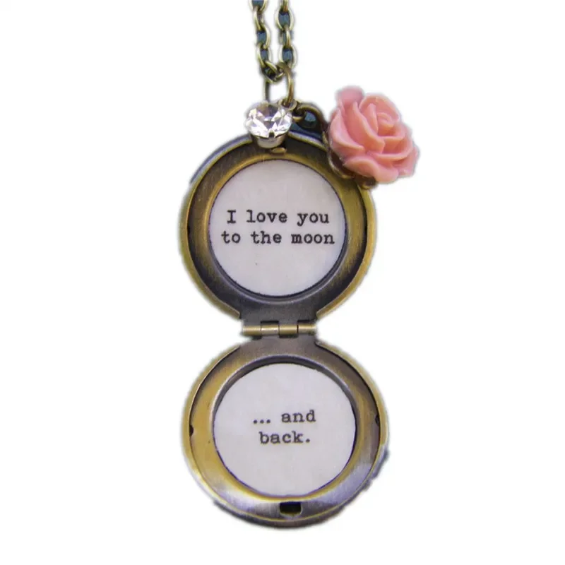 

12pcs/lot I Love You To The Moon and Back Necklace Locket Brass Locket Gift for Her Daughter Gift