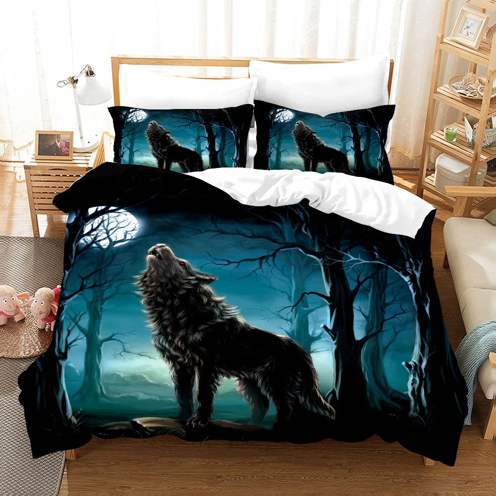 Imagem -03 - The Wolf Série Conjuntos de Cama Capa de Edredão com Fronha Gêmeo Completo Rainha Rei Roupa de Cama Linho 3d