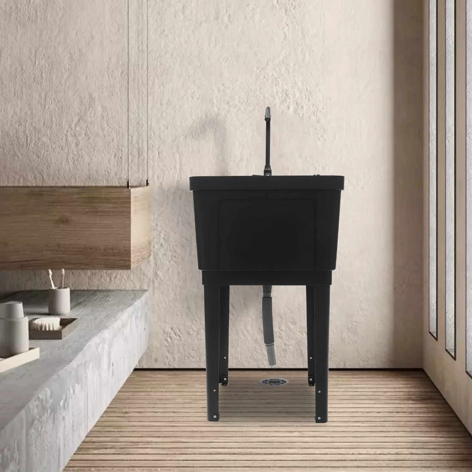 Utility Sink Laundry Tub with Faucet, Drain Pipe, Soap Dispenser, Durable Construction, Easy Installation