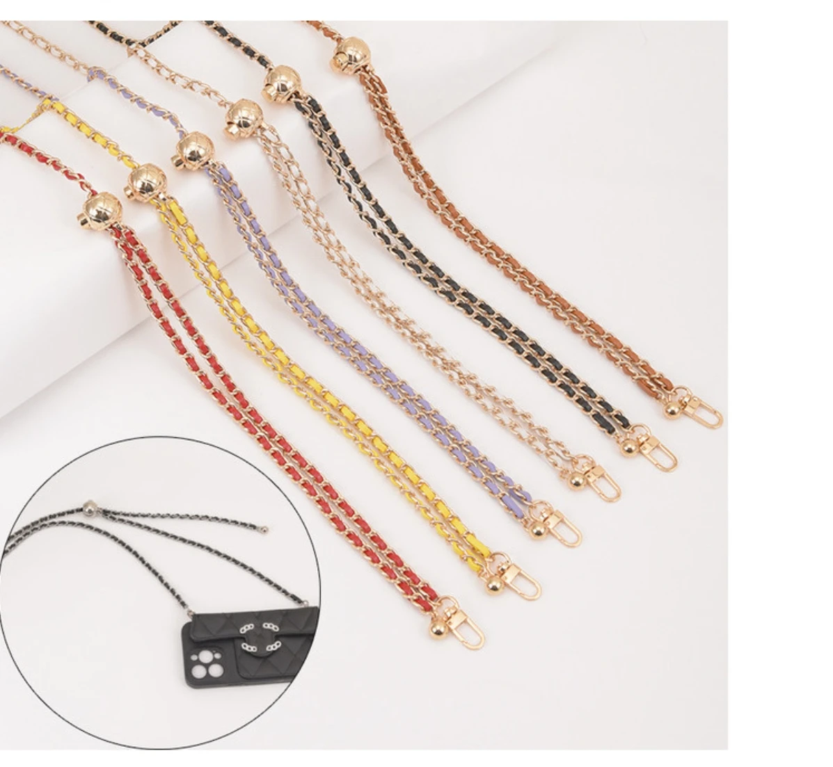 Bag renovation, Phone shoulder crossbody chain, small golden ball adjustable bag strap, leather wearing chain shoulder strap
