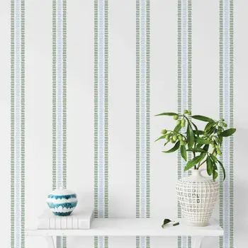 Summer Stripes In Soft Blue and Green Wallpaper Peel_Stick Pre-pasted Unpasted Materials Geometric Wallcoverings Room Decoration