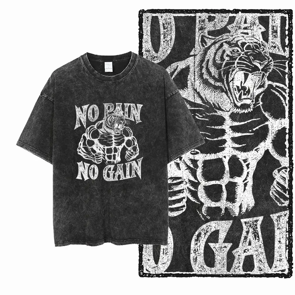 Summer Y2K Short-sleeved YG BODY BUILDING Printed Cotton Washed Old Graphic Unisex T-shirt CROSSFIT Street Wear