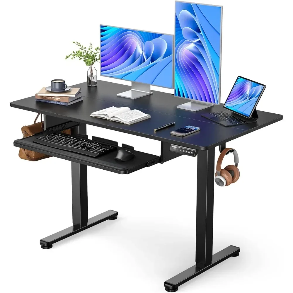 Electric Standing Desk with Full Size Keyboard Tray, Adjustable Height Sit Stand Up Desk, Home Office Desk Computer Workstation