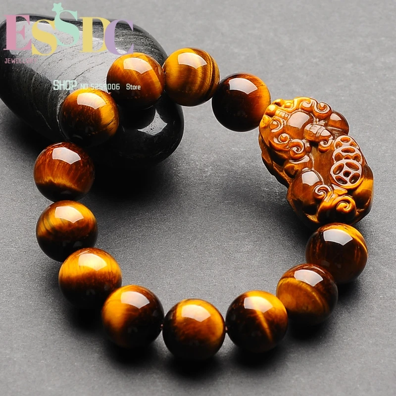 Fine Jewelry Fashion Natural Tigereye16mm Elastic Circular Bead Bracelets Best Gift Free Shipping