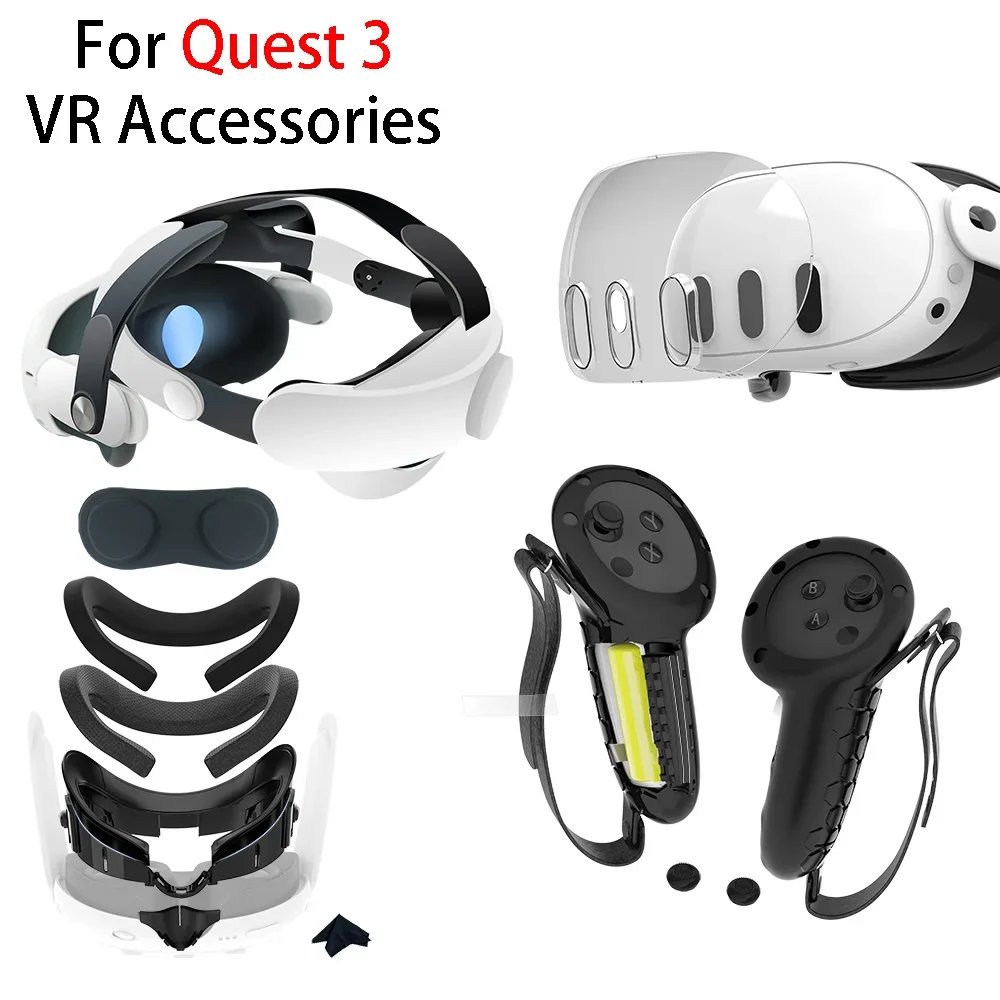 메타 퀘스트 3 용 헤일로 스트랩, 조절식 페이셜 인터페이스, PU 가죽 마스크, 실리콘 컨트롤러 커버, 퀘스트 3 용 액세서리