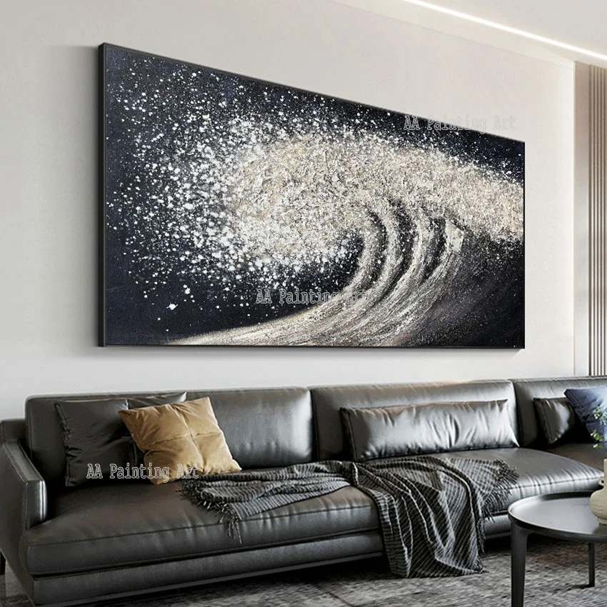 Wave Pictures Living Room Decor Abstract Palette Knife Acrylic Oil Painting Canvas Art Sea Wave Picture Unframed Panel Set