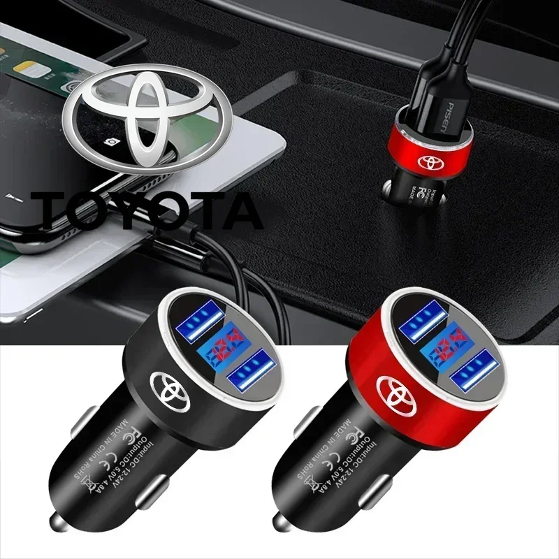 2 USB Ports Fast Charging Digital Display Car Chargers For Toyota Corolla Yaris Chr Auris RAV4 Land Cruiser TRD Vitz Car Styling