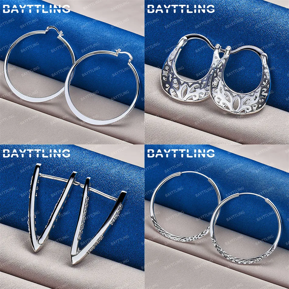 

Fashion S925 Sterling Silver Round Geometric Earrings for Women Charm Jewelry Accessories Luxury Wedding Gift