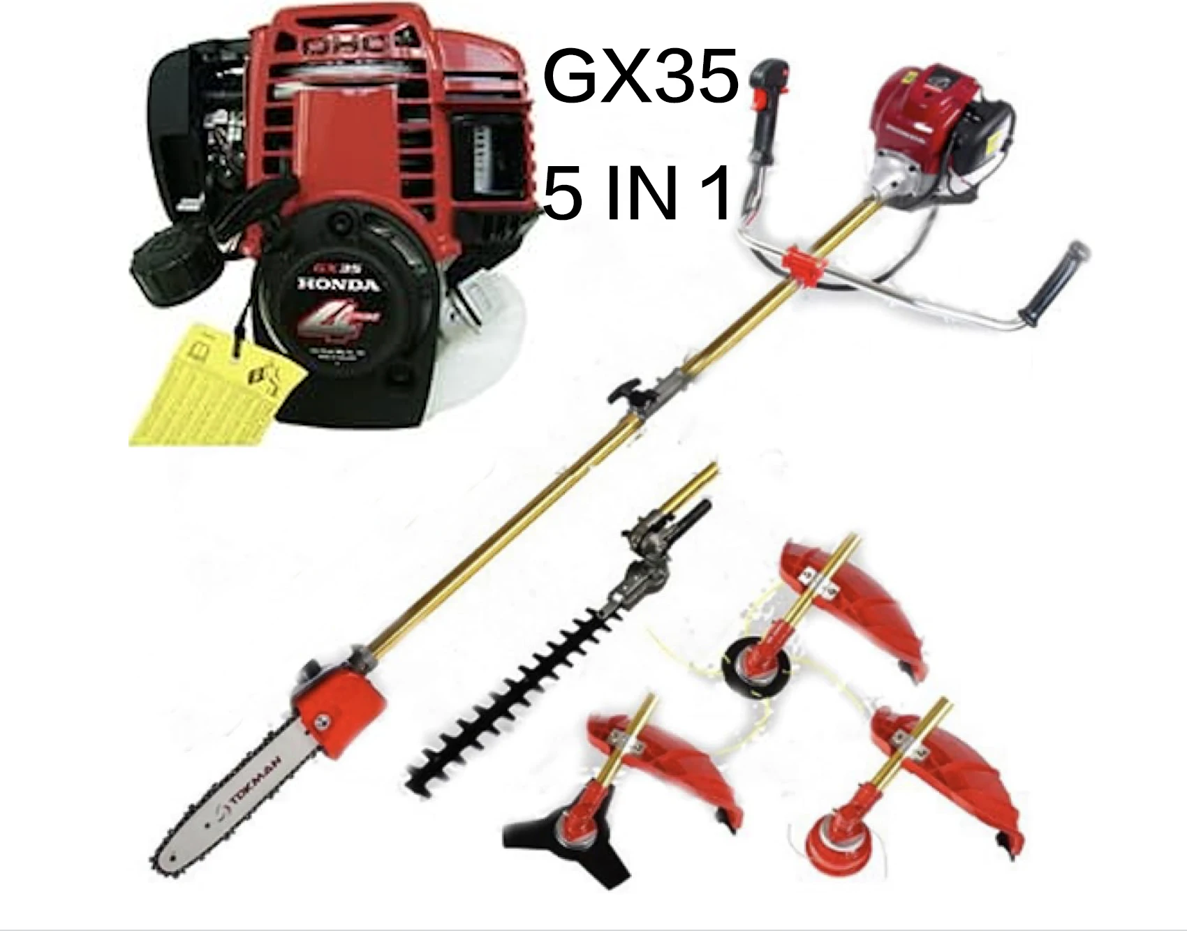 

GX35 Weedeater Lawn Mower 5 in 1Hedge Trimmer Chainsaw 4 Strokes Weed Wacker Garden