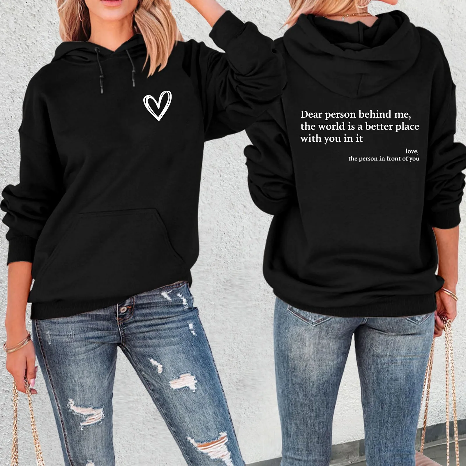 Dames Liefde Brief Print Losse Top Casual Hoodie Hoodies Hem