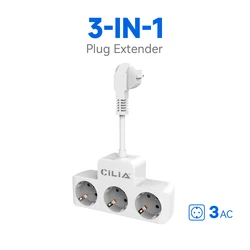 Adapter listwy zasilającej UE, wtyczka 2-pinowa na 3 gniazda schuko, czarno-biały, przedłużacz 10 cm, kompaktowy i przenośny, do domu/biura