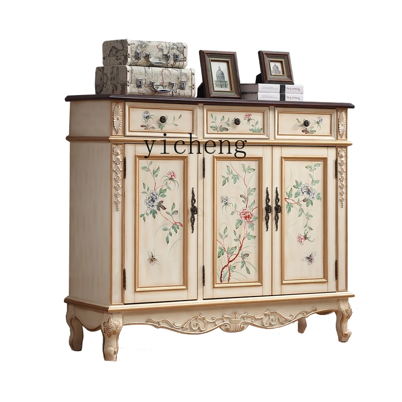 

TQH Household Entry Entrance Cabinet Painted Storage Cabinet Solid Wood American Large Capacity Pastoral