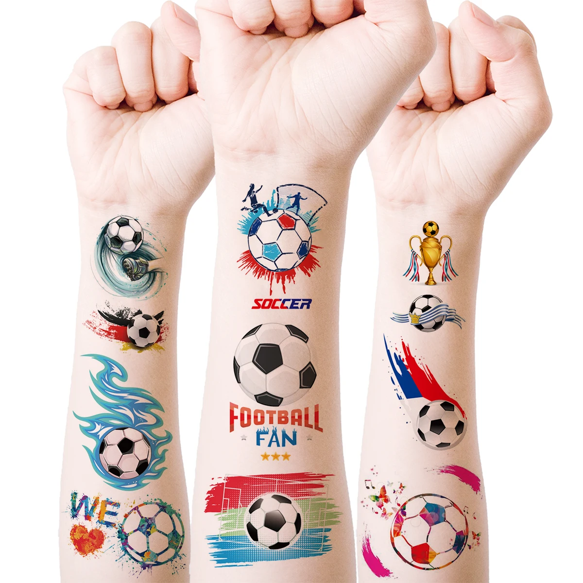 

9 Sheets Soccer Temporary Tattoos Waterproof Fake Tattoo Stickers Colorful Football Pattern Body Art Stickers for Kids Adults Sp
