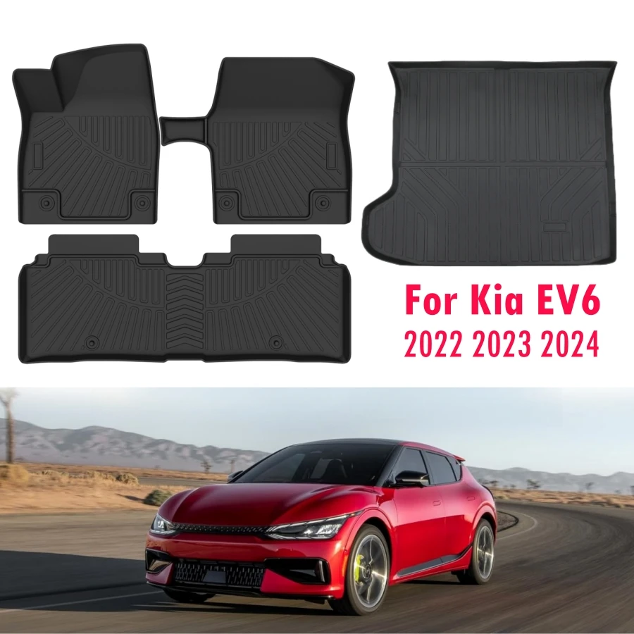 

TPE Floor Mats & Cargo Liner for Kia EV6 2022 2023 2024 All Weather Trunk Mat 1st & 2nd Row EV6 Heavy-Duty Floor Liners