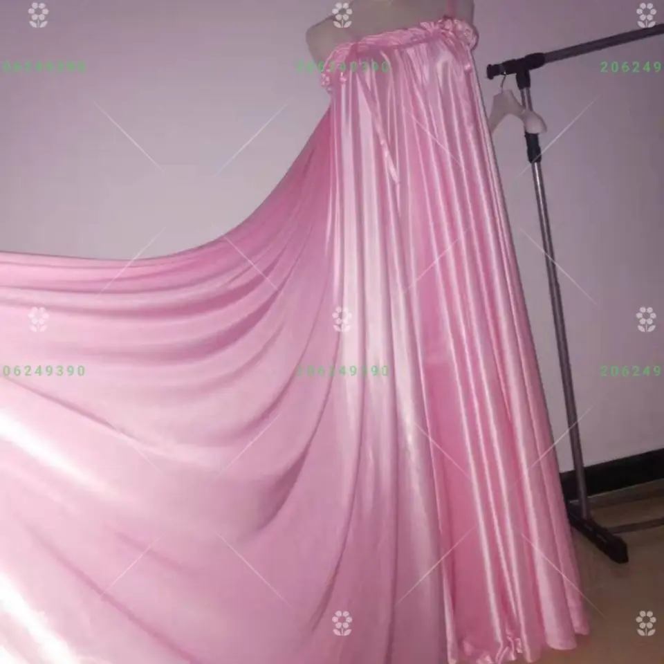 

1.5m Skirt Length Glossy Pink Women Ruffles Satin Sleeveless Dress Loose Maxi Dress Plus Size Sleeping Robe