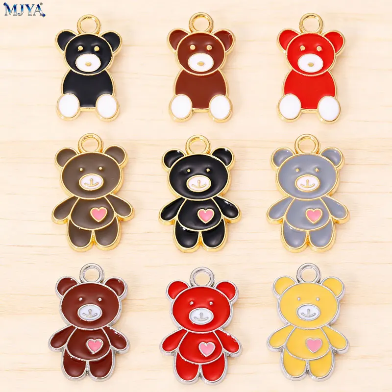 

MJYA 15pcs Enamel Charms Cute Bear Pendants For DIY Handmade Girls Earrings Bracelets Supplies Jewelry Making Accessories