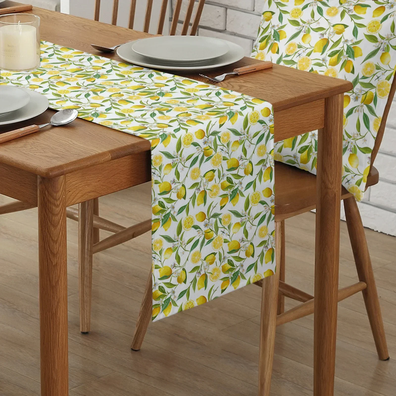 Yellow Lemon Fruit Flower Table Runner Dresser Scarves Table Decor Farmhouse Kitchen Dining Table Runner Holiday Party Decor