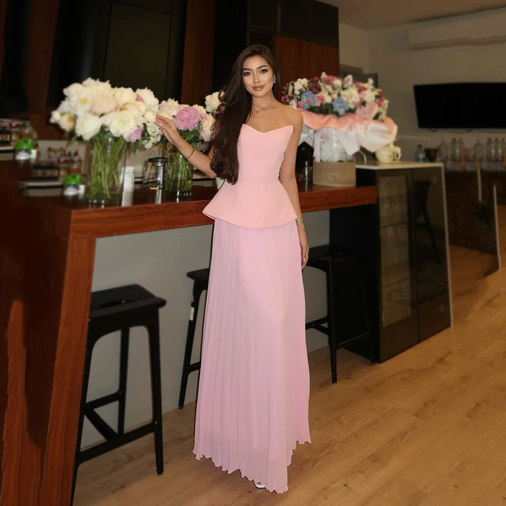 

Msikoods Strapless Prom Dresses 2025 Elegant Pleated Pink Formal Dress For Party Women Banquet Evening Occasion Dress Customized