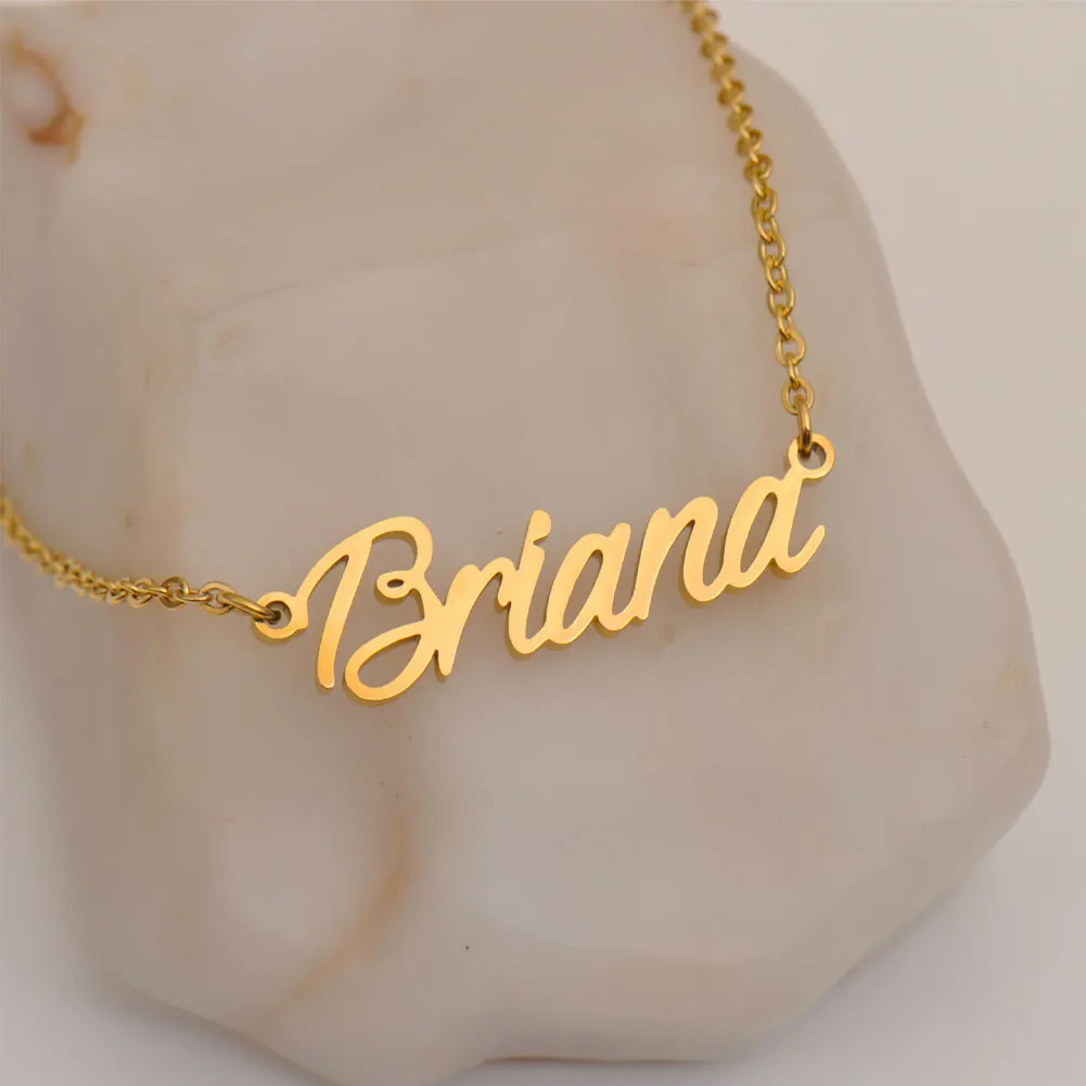 AOLOSHOW Briana Name Necklace for Women Gold Plated Stainless Steel Initial Pendant Collarbone Choker Jewelry