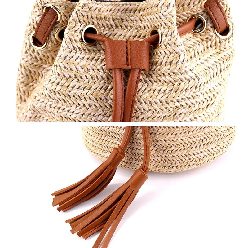 Shoulder Bag Ladies Fabric Summer Beach Bags With Tassels Weaving Crossbody Bag Women Weaving Money Bank Knitted Beach Handbag,