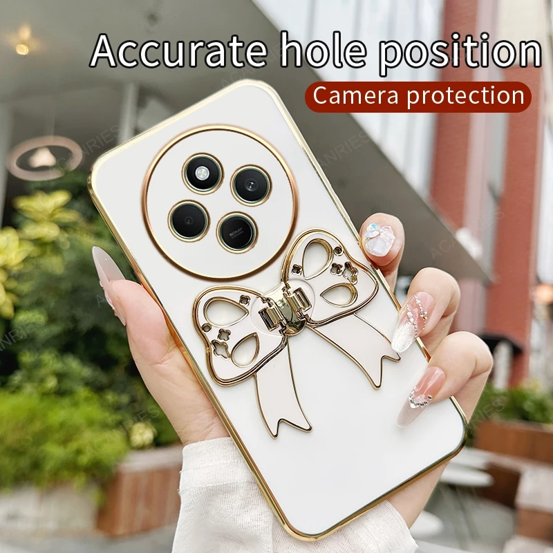 For Xiaomi Mi Poco C75 C65 C55 C61 C51 C50 C40 Luxury Plating Silicone Soft Case Poko C 75 65 55 61 51 50 40 Bowknot Stand Cover