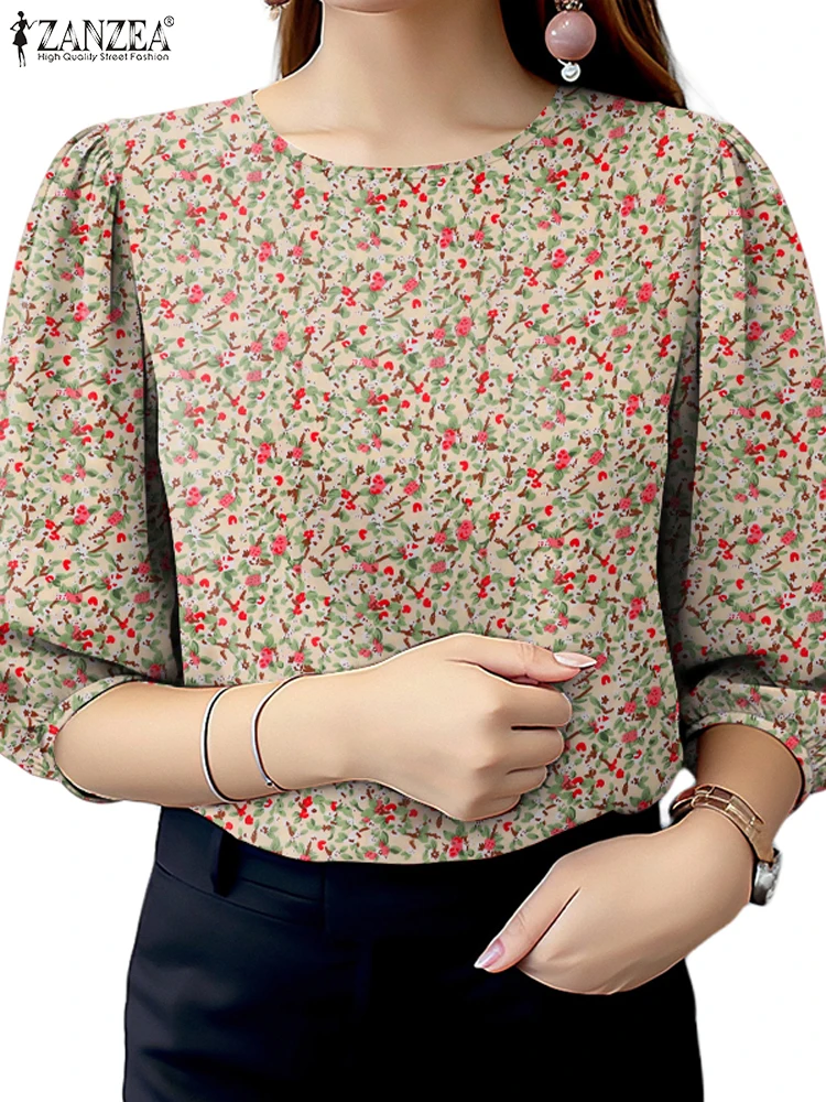 Elegant Women Floral Printed Blouses Summer Tops Tunic 2025 ZANZEA Casual Spring O Neck 3/4 Sleeve Work Blusas Bohemain Shirt