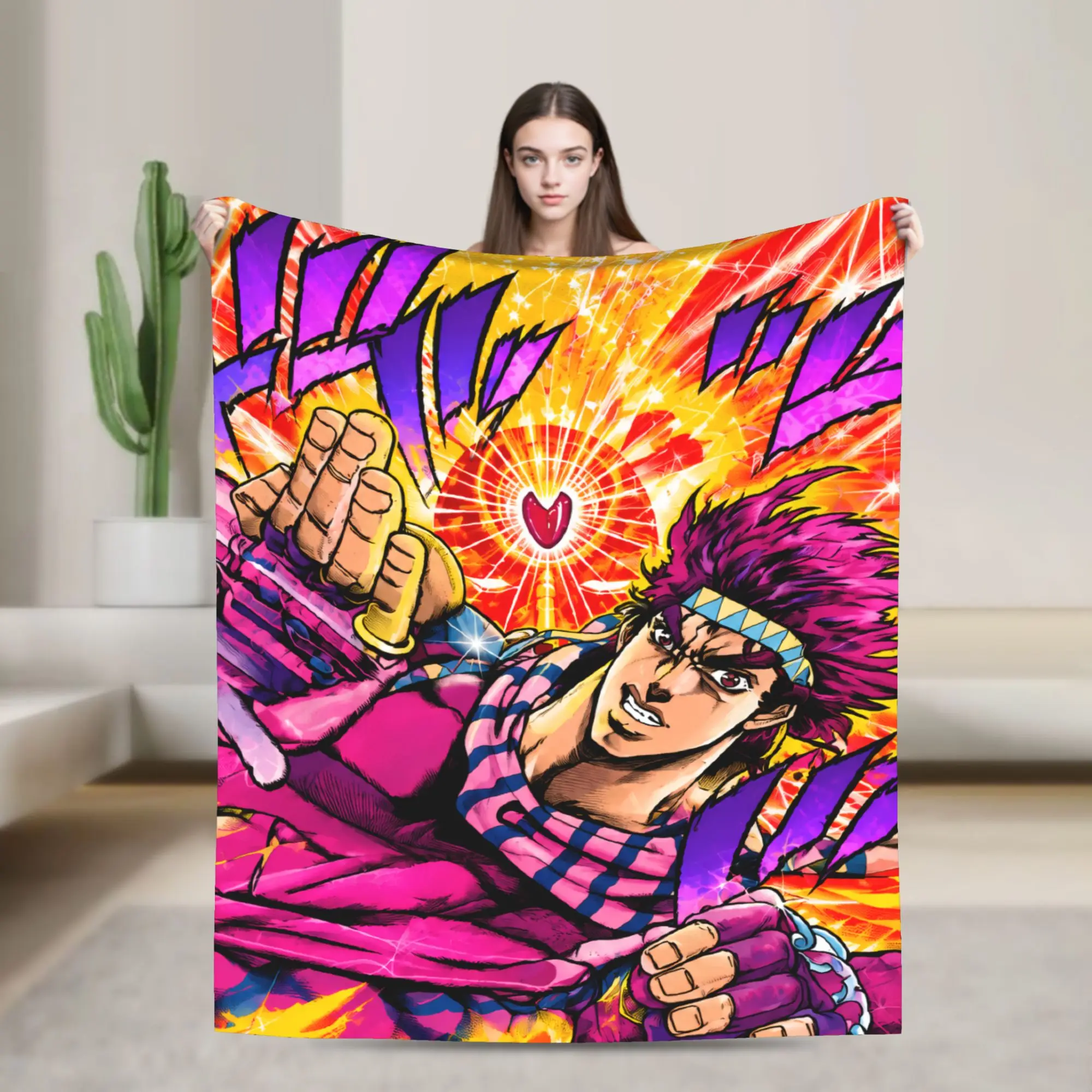 JoJos Bizarres Adventures Blankets Fleece Decoration Cartoon Anime  Multifunction Warm Throw Blanket for Bed Car Bedspreads
