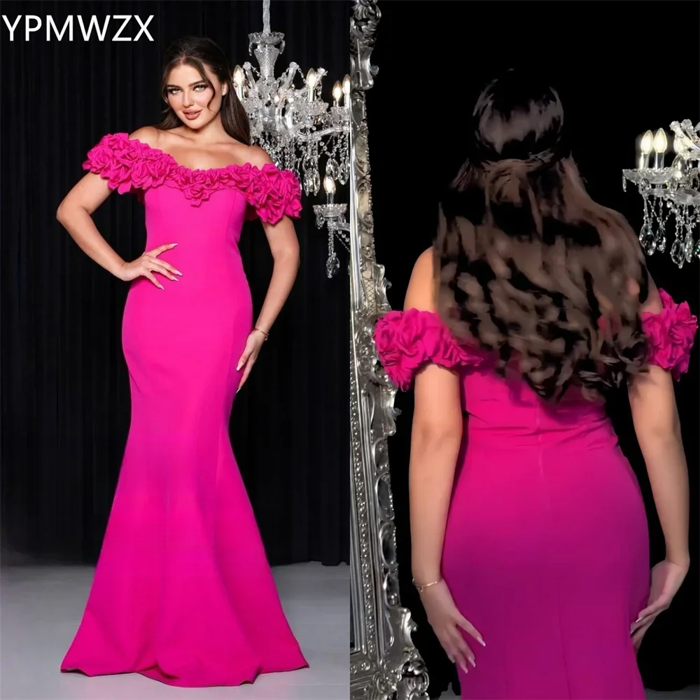 

Customized Evening Dress Party Occasion Prom Gown Women YPMWZX Off-the-shoulder Mermaid Floor Length Skirts Applique 3D Flower