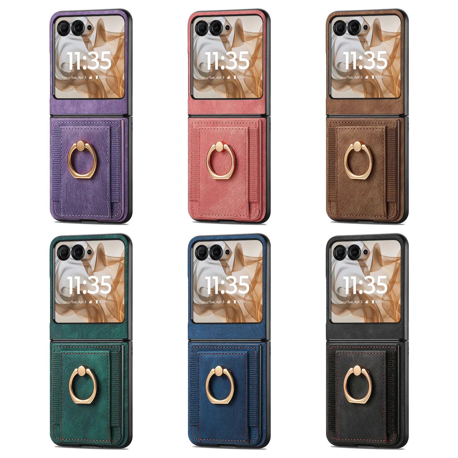 Retro Ring Holder Magnetic Leather Case For Motorola Razr 50 60 Ultra 40 Fashion Insert card Solt Bag Stand Skin Feeling Cover view 6