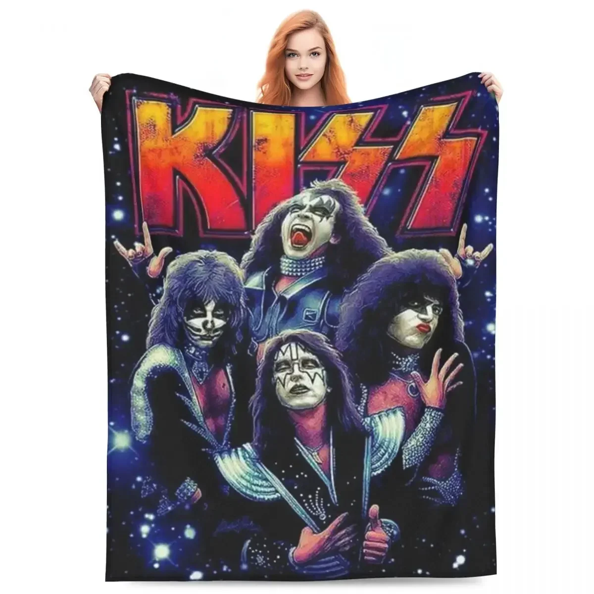 

Kiss Rock Music Band Flannel Blankets Tour Poster Warm Soft Throw Blanket for Outdoor Travel Novelty Bedspread Sofa Bed Cover